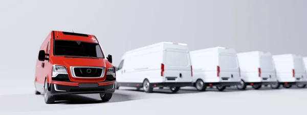 红色商业货车和白色卡车的车队 航运业 3D插图 — 图库照片
