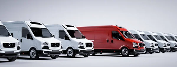 红色商业货车和白色卡车的车队 航运业 3D插图 — 图库照片