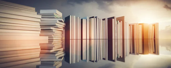 Könyvek Csoportja Oktatás Tudomány Olvasás Koncepció Vissza Suliba Illusztráció — Stock Fotó