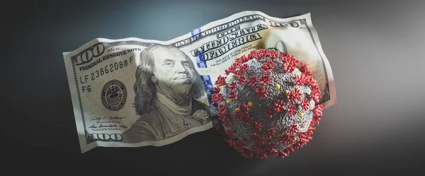 Coronavirus Covid19 Notas Cem Dólares Amassadas Conceito Crise Econômica Durante — Fotografia de Stock
