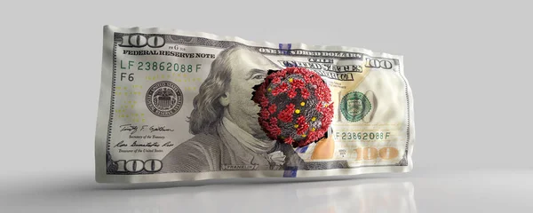 Coronavirus Covid19 Rasgando Uma Nota Cem Dólares Conceito Crise Econômica — Fotografia de Stock