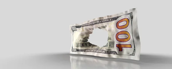 Trou Billet 100 Dollars 100 Dollars Crise Financière Fuite Concept — Photo