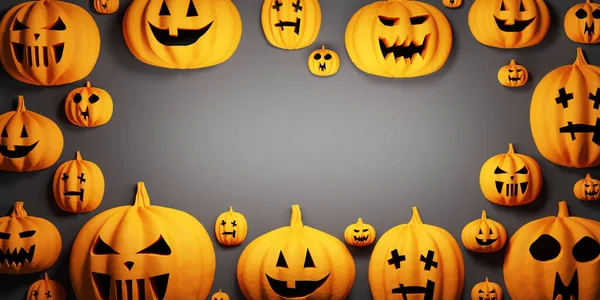 Halloween Abóboras Fundo Com Espaço Vazio Jack Lanterna Assustador Rosto — Fotografia de Stock