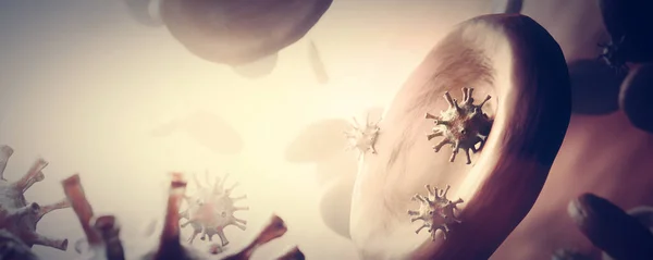 Coronavirus Covid Menyerang Sel Sel Darah Dalam Organisme Manusia Virus — Stok Foto