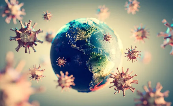 コロナウイルスCovid 19地球中 コロナウイルスに関するニュース コヴィドの概念 3Dレンダリング — ストック写真