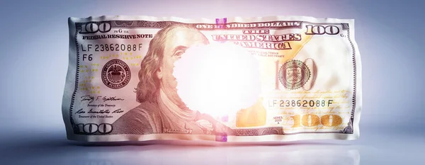 Hole One Hundred Dollar Bill 100 Usd Financial Crisis Leaky — Stock Photo, Image