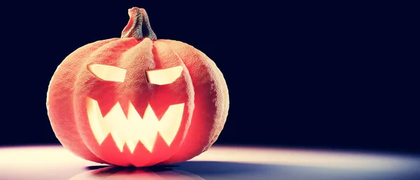 Halloween Dýně Zářící Jack Lucerna Děsivý Vyřezávaný Obličej — Stock fotografie