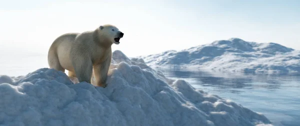 Niedźwiedź Polarny Górze Lodowej Topniejący Lód Globalne Ocieplenie Zmiany Klimatu — Zdjęcie stockowe