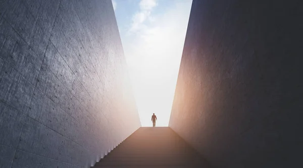 Man Going Upstairs Open World Full Light Concept Hope New — Stock Photo, Image