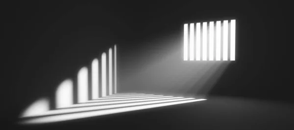 刑務所の独房バーの後ろの光 刑務所の罰と投獄の概念 3Dイラスト — ストック写真