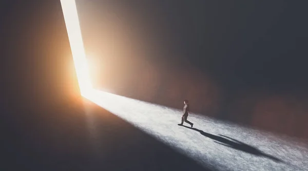 Businessman Walking Open Big Gate Light Concept Hope New Better — Stock Photo, Image