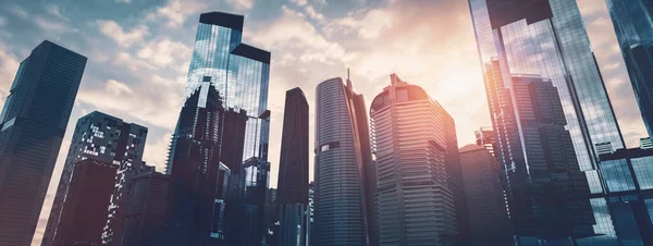 Felhőkarcolók Város Üzleti Negyedében Belvárosban Nagy Irodák Illúzió — Stock Fotó