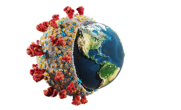 Coronavirus Covid Dünya Çapında Salgına Neden Oluyor Dünya Emen Covid — Stok fotoğraf