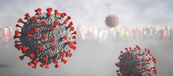 Coronavirus Covid Entre Multitud Personas Distanciamiento Social Durante Pandemia Ilustración —  Fotos de Stock