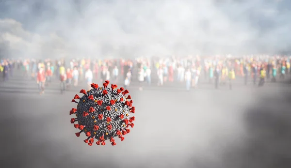 Folle Persone Distanza Sociale Prevenire Pandemia Coronavirus Covid Illustrazione — Foto Stock