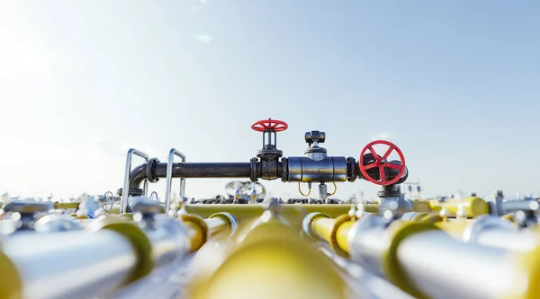 Gaskraan Met Pijpleidingsysteem Bij Aardgasstation Industrie — Stockfoto