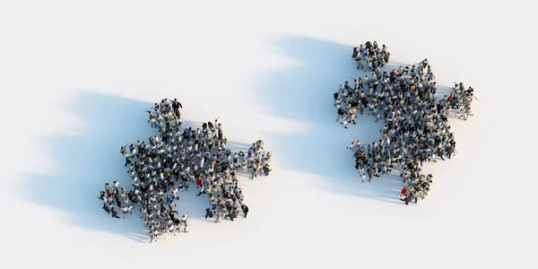 Zwei Gruppen Von Menschen Die Sich Puzzleteilen Zusammenfügen Konzeptionelle Darstellung — Stockfoto
