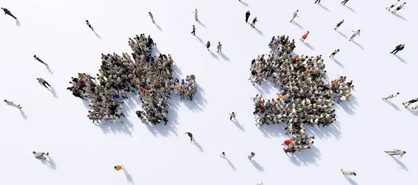 Zwei Gruppen Von Menschen Die Sich Puzzleteilen Zusammenfügen Konzeptionelle Darstellung — Stockfoto