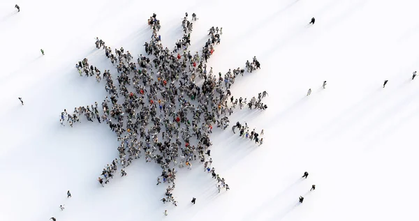 Große Gruppe Von Menschen Die Eine Virusform Bilden Konzeptionelle Illustration — Stockfoto