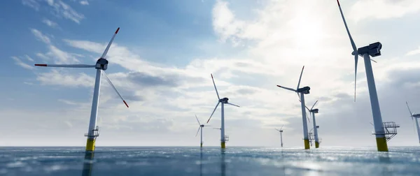 Tenaga Angin Lepas Pantai Dan Energi Pertanian Dengan Banyak Turbin — Stok Foto