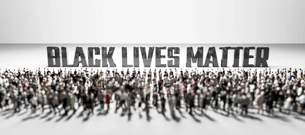 黒の目の前の人々の大規模なグループの問題のスローガン コンセプチュアルな3Dイラスト — ストック写真