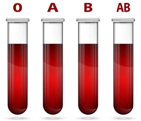 Различные группы крови на иллюстрации пробирки — стоковый вектор