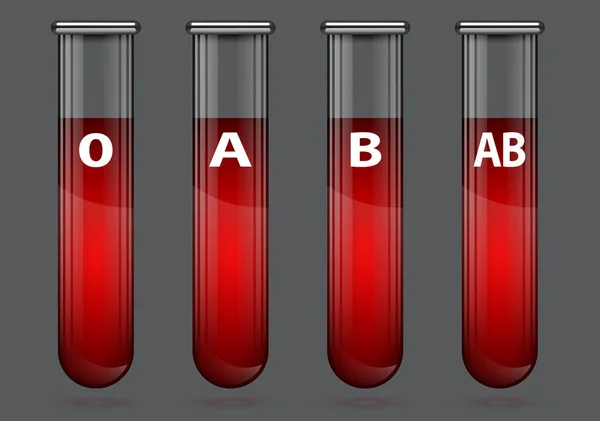 Diferentes tipos de sangre en la ilustración del tubo de ensayo — Vector de stock