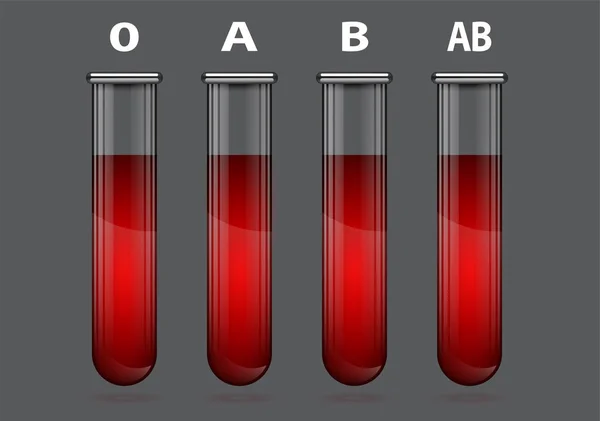 Различные группы крови на иллюстрации пробирки — стоковый вектор
