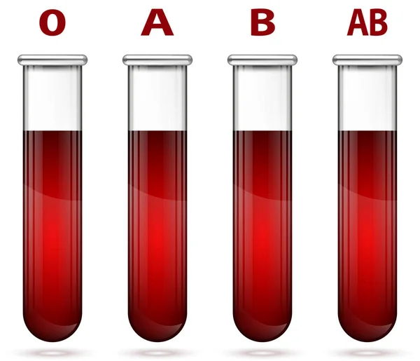 Diferentes tipos de sangre en la ilustración del tubo de ensayo — Archivo Imágenes Vectoriales