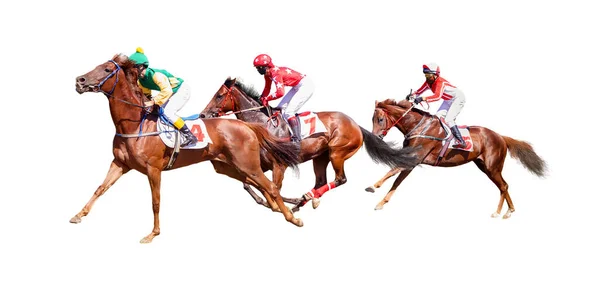 Jockey Pferderennen isoliert auf weißem Hintergrund — Stockfoto