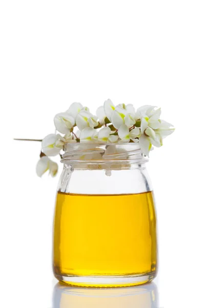 Jar Acacia Honey White Background Food Drink — Stock Photo, Image