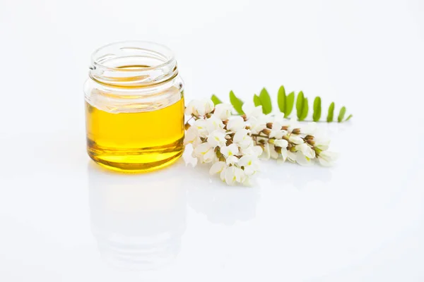 Jar Acacia Honey White Background Food Drink — Stock Photo, Image