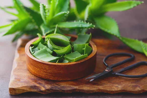 Aloe Vera Αφήνει Μπολ Ξύλο Κοπής Έννοια Της Εναλλακτικής Ιατρικής — Φωτογραφία Αρχείου