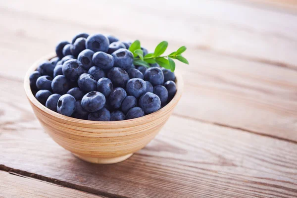 Bowl Full Blueberries Wooden Table — Stock Photo, Image