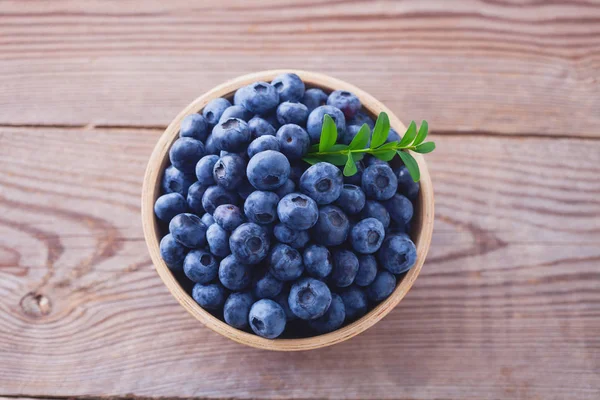 Bowl Full Blueberries Wooden Table Top View — Stock Photo, Image