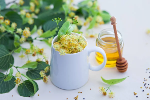 Bardak Ihlamur Çayı Ihlamur Bal Sağlıklı Yaşam — Stok fotoğraf