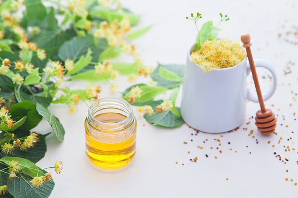 cup of linden tea and linden honey - healthy lifestyle