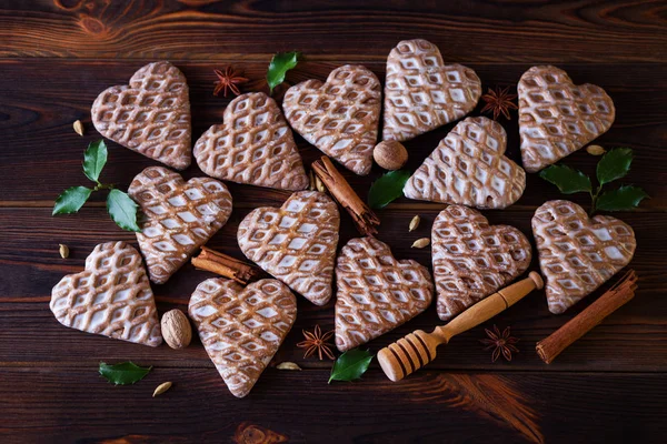 Pepparkakshjärtan Med Kryddor Juletid — Stockfoto