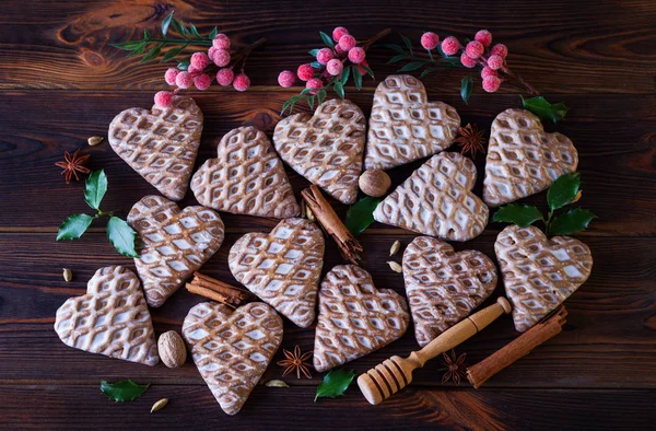 Gingerbread Hearts Spices Christmas Time — Stock Photo, Image