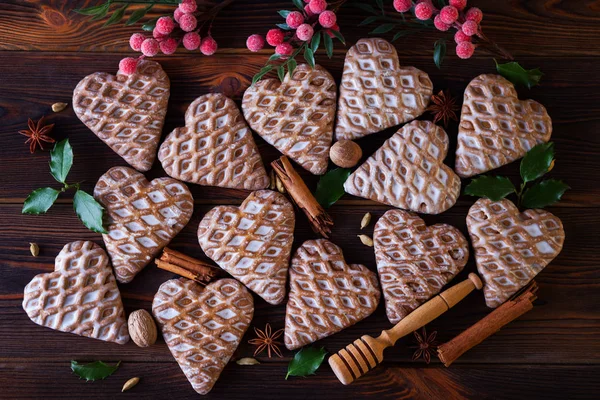 Gingerbread Hearts Spices Christmas Time — Stock Photo, Image