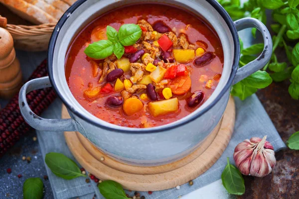 Mexican soup like chili con carne — Stock Image Mexican soup like chili con carne Royalty Free Stock Photos