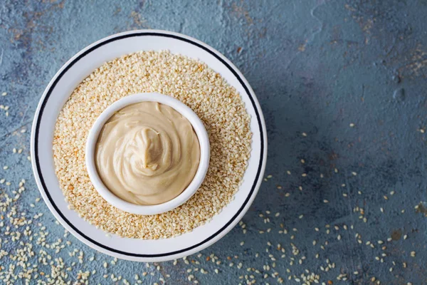 Tigela Cheia Molho Tahini Comida Bebida — Fotografia de Stock