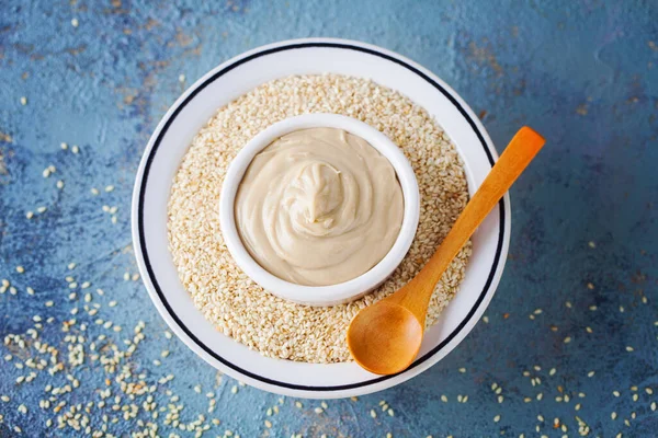 Tigela Cheia Molho Tahini Comida Bebida — Fotografia de Stock