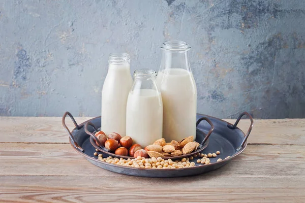 Vari Vegan Base Latte Ingredienti Vegetali Cibo Bevande — Foto Stock