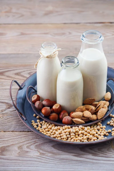 Vari Vegan Base Latte Ingredienti Vegetali Cibo Bevande — Foto Stock