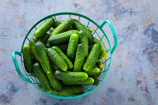 Basket Full Fresh Cucumbers Fruits Vegetables — Stock Photo, Image