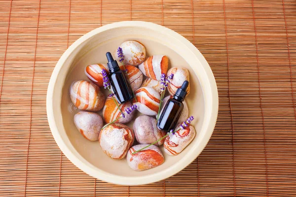 Bowl Stones Water Lavender Essential Oil Beauty Treatment — Stock Photo, Image