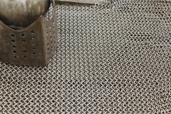 Medieval knights armor mail frame. Texture of chainmail of a medieval armor knight, Pattern, background, closeup, detail.