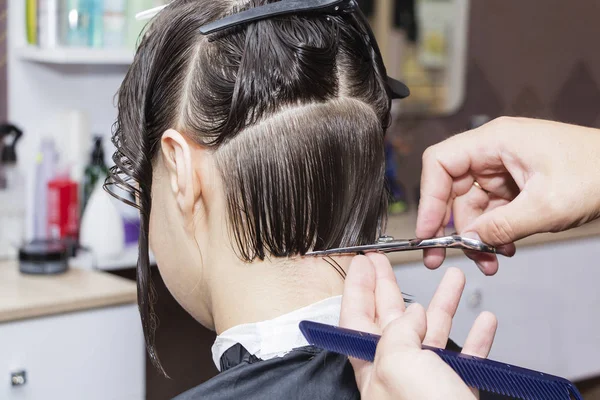 Stylist Hairdresser Barber Shop Doing Haircut Closeup — Stock Photo, Image