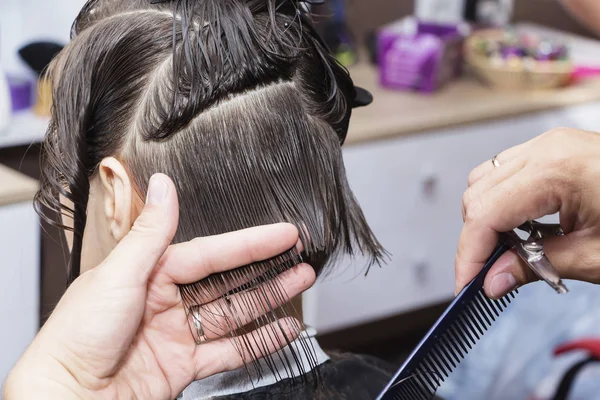 Stylist Hairdresser Barber Shop Doing Haircut Closeup — Stock Photo, Image